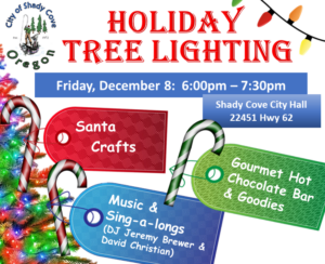 Holiday Tree Lighting!  Friday, December 8, 6-7:30 PM